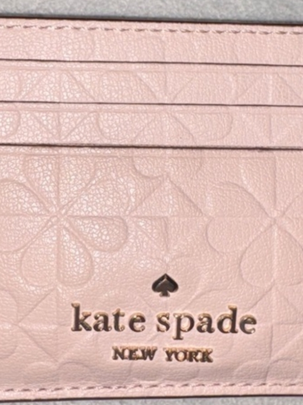 kate spade Blush Pink Floral-Embossed Card Case with Gold Logo